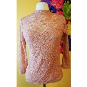 Ambiance Apparel x Forever 21 light pink sheer lace blouse- large